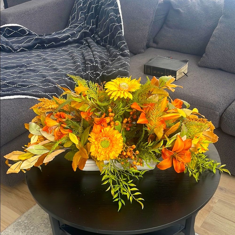 Vibrant FALL  Floral large Centerpiece with Orange and Yellow Blooms